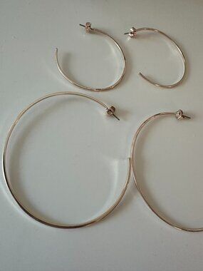 2 Pairs H&M Silver Hoop Earrings - 2" & 2.5"